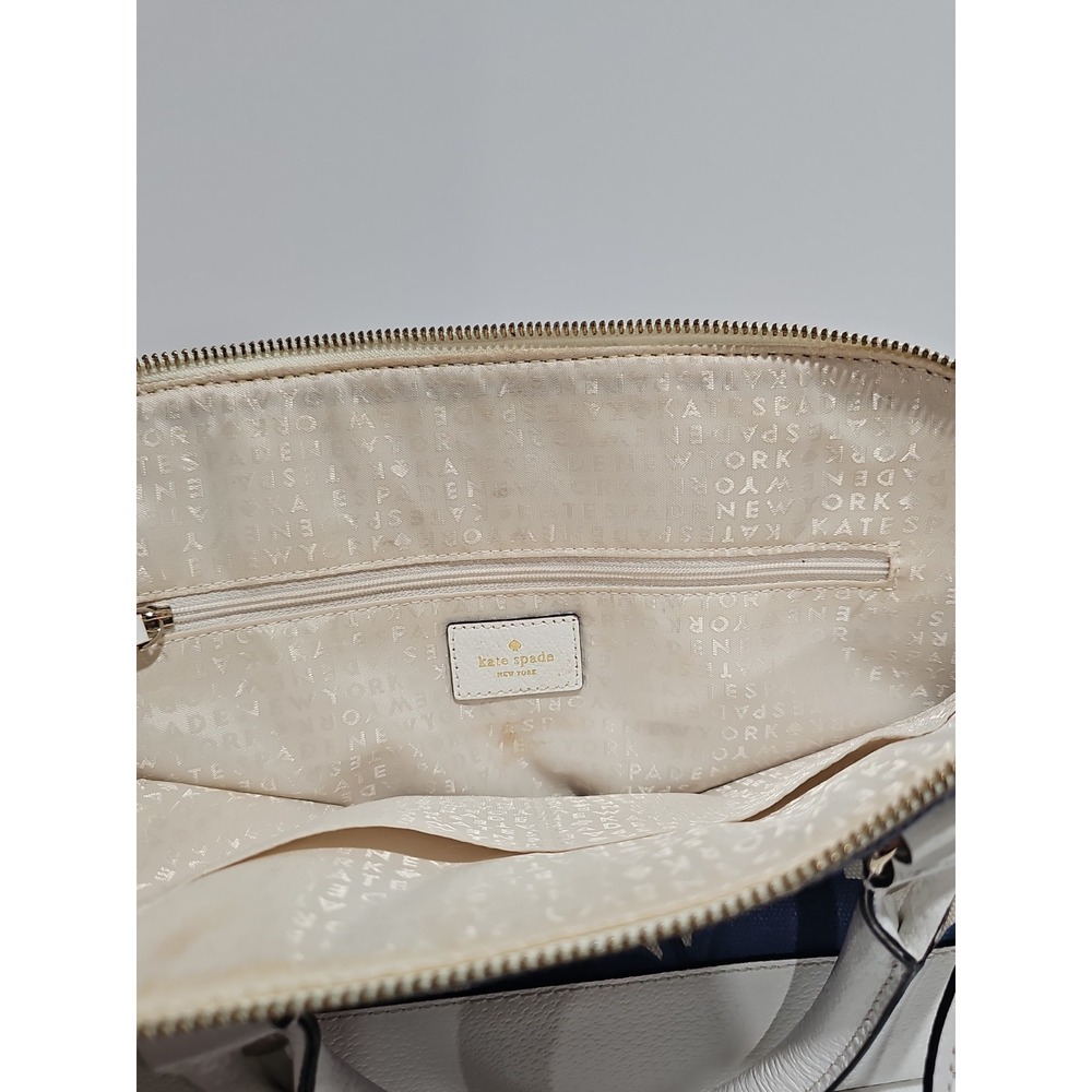 Kate Spade Wellesley Rachelle Leaves Dome Satchel Handbag Navy Blue White Canvas - Picture 10 of 13